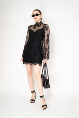 Dolce & Gabbana High Neck Lace Mini Dress in Black Vancouver. Shop Online or in Store.