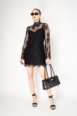 Dolce & Gabbana High Neck Lace Mini Dress in Black Vancouver. Shop Online or in Store.