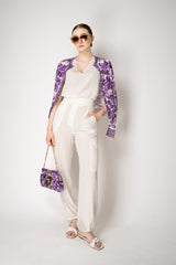 Dolce & Gabbana Majolica Print Knitted Silk Cardigan in Orchid Purple Vancouver. Shop Online or in Store.