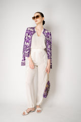 Dolce & Gabbana Majolica Print Knitted Silk Cardigan in Orchid Purple Vancouver. Shop Online or in Store.