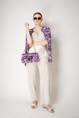 Dolce & Gabbana Majolica Print Knitted Silk Cardigan in Orchid Purple Vancouver. Shop Online or in Store.