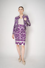 Dolce & Gabbana Majolica Print Knitted Silk Cardigan in Orchid Purple Vancouver. Shop Online or in Store.