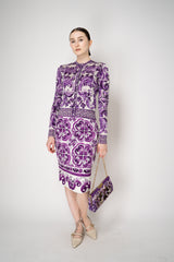 Dolce & Gabbana Majolica Print Knitted Silk Cardigan in Orchid Purple Vancouver. Shop Online or in Store.