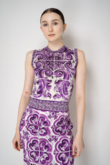 Dolce & Gabbana Majolica Print Knitted Sleeveless Top in Orchid Purple Vancouver. Shop Online or in Store.