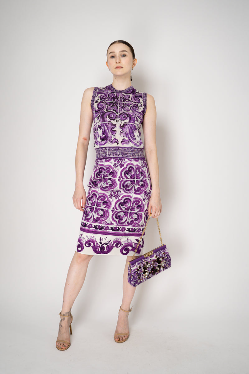 Dolce & Gabbana Majolica Print Knitted Sleeveless Top in Orchid Purple Vancouver. Shop Online or in Store.