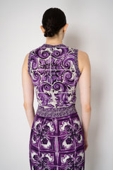 Dolce & Gabbana Majolica Print Knitted Sleeveless Top in Orchid Purple Vancouver. Shop Online or in Store.