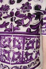 Dolce & Gabbana Majolica Print Knitted T-shirt in Orchid Purple Vancouver. Shop Online or in Store.