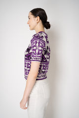 Dolce & Gabbana Majolica Print Knitted T-shirt in Orchid Purple Vancouver. Shop Online or in Store.