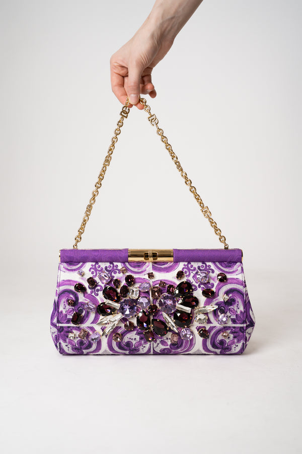 Dolce & Gabbana Majolica Print Large Marlene Shoulder Bag in Orchid Purple Vancouver. Shop Online or in Store.