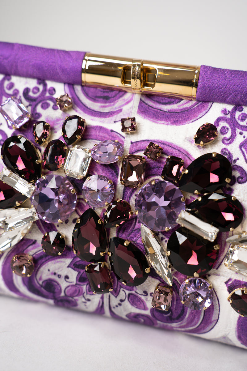 Dolce & Gabbana Majolica Print Large Marlene Shoulder Bag in Orchid Purple Vancouver. Shop Online or in Store.
