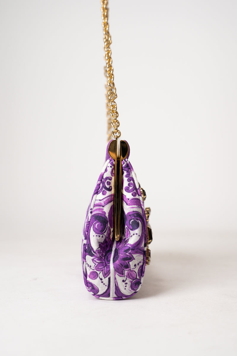 Dolce & Gabbana Majolica Print Large Marlene Shoulder Bag in Orchid Purple Vancouver. Shop Online or in Store.