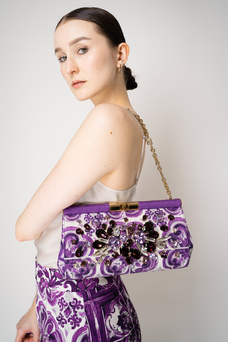 Dolce & Gabbana Majolica Print Large Marlene Shoulder Bag in Orchid Purple Vancouver. Shop Online or in Store.