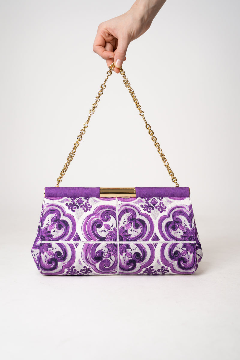 Dolce & Gabbana Majolica Print Large Marlene Shoulder Bag in Orchid Purple Vancouver. Shop Online or in Store.