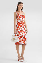Dolce & Gabbana Majolica Print Sleeveless Charmeuse Dress in Orange Vancouver. Shop Online or in Store.