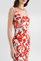 Dolce & Gabbana Majolica Print Sleeveless Charmeuse Dress in Orange Vancouver. Shop Online or in Store.
