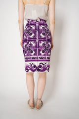 Dolce & Gabbana Majolica Print Viscose Blend Stretch Pencil Skirt in Orchid Purple Vancouver. Shop Online or in Store.