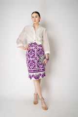Dolce & Gabbana Majolica Print Viscose Blend Stretch Pencil Skirt in Orchid Purple Vancouver. Shop Online or in Store.