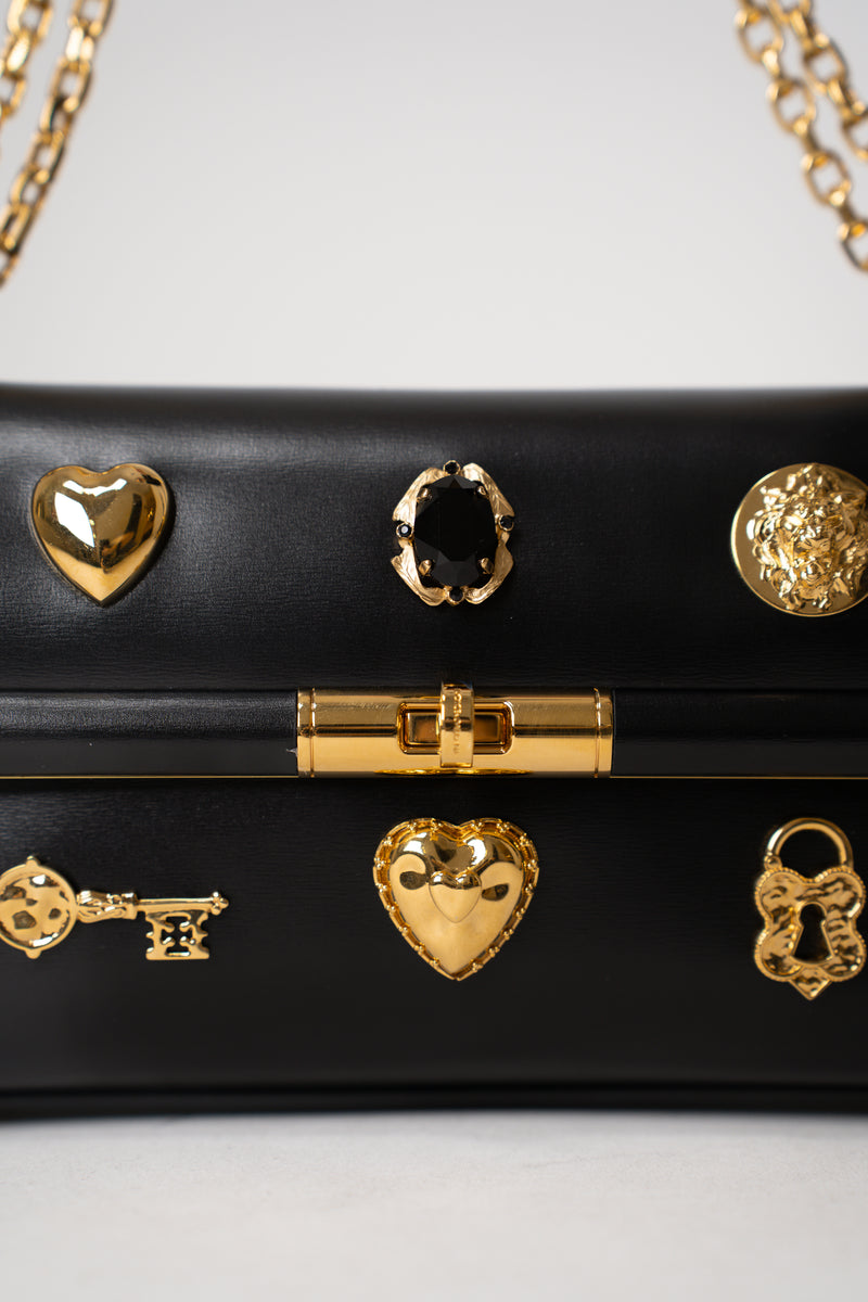 Dolce & Gabbana Mini Marlene City Bag with Gold Charms in Black Vancouver. Shop Online or in Store.