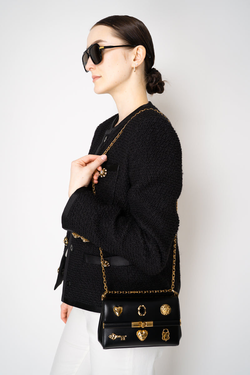 Dolce & Gabbana Mini Marlene City Bag with Gold Charms in Black Vancouver. Shop Online or in Store.
