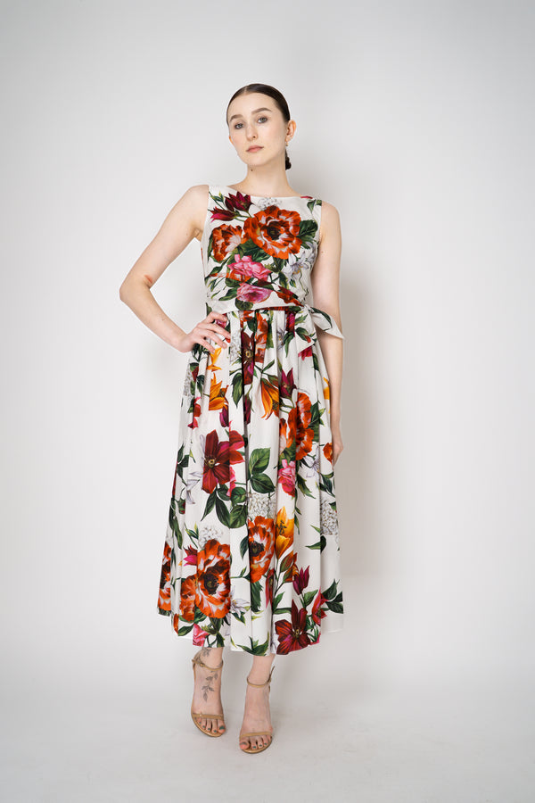 Dolce & Gabbana Rafia Flori Cotton Poplin Sleeveless Dress in Red and White Floral Print Vancouver. Shop Online or in Store.