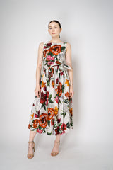 Dolce & Gabbana Rafia Flori Cotton Poplin Sleeveless Dress in Red and White Floral Print Vancouver. Shop Online or in Store.