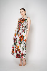 Dolce & Gabbana Rafia Flori Cotton Poplin Sleeveless Dress in Red and White Floral Print Vancouver. Shop Online or in Store.