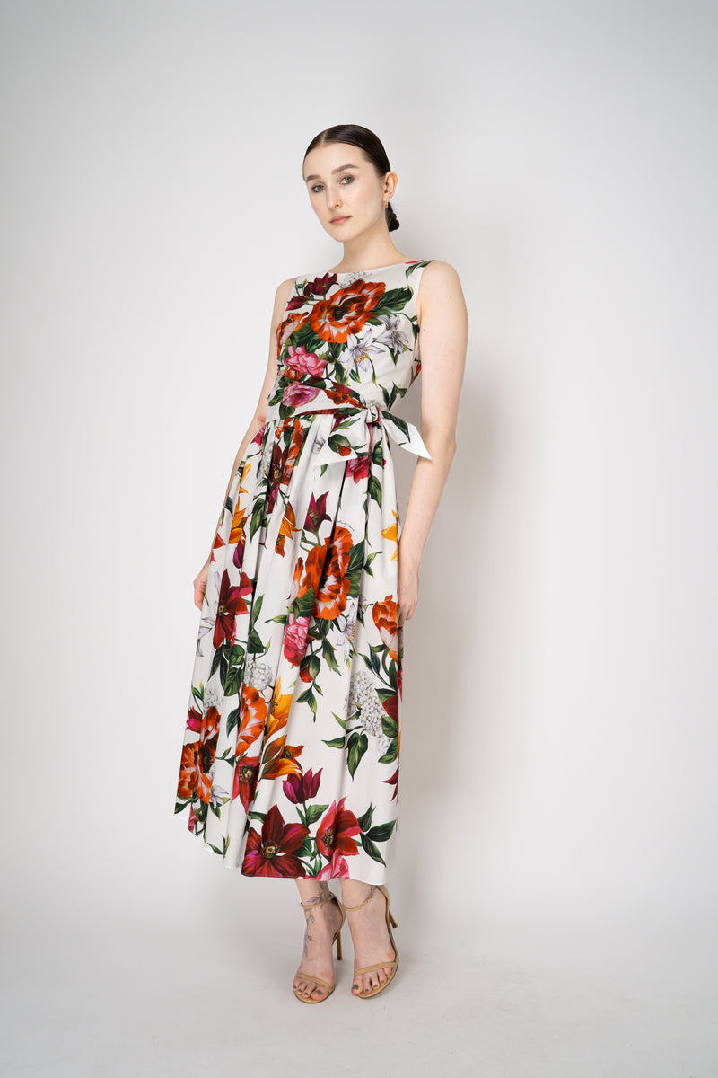 Dolce & Gabbana Rafia Flori Cotton Poplin Sleeveless Dress in Red and White Floral Print Vancouver. Shop Online or in Store.