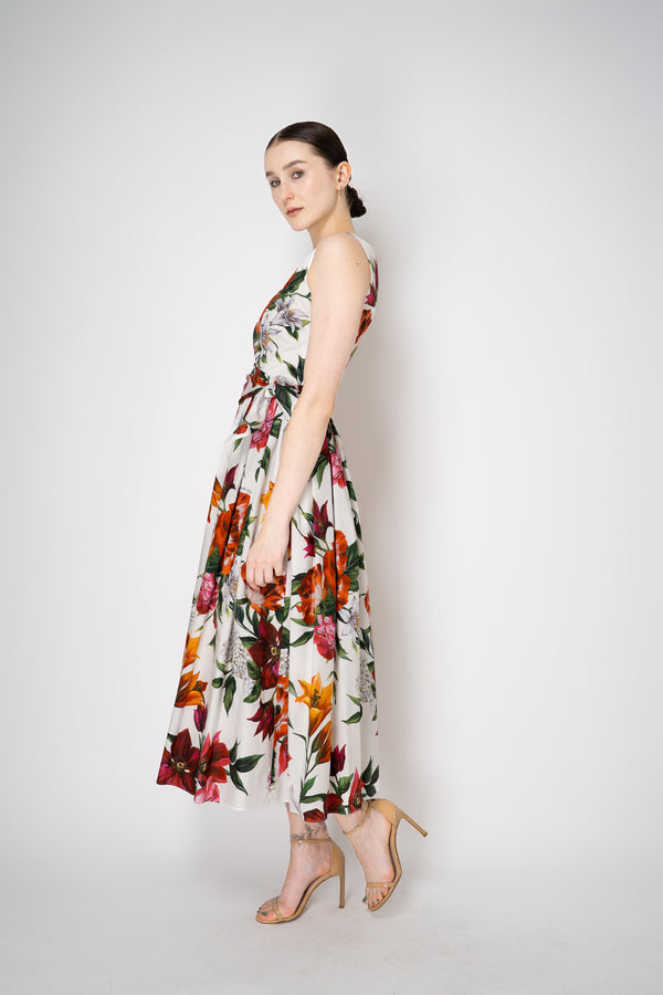 Dolce & Gabbana Rafia Flori Cotton Poplin Sleeveless Dress in Red and White Floral Print Vancouver. Shop Online or in Store.