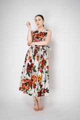 Dolce & Gabbana Rafia Flori Cotton Poplin Sleeveless Dress in Red and White Floral Print Vancouver. Shop Online or in Store.