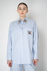 Dolce & Gabbana Rhinestone Embellished Button-Up Blouse in Stripe Print Vancouver. Shop Online or in Store.