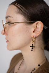 Dolce & Gabbana Rhinestone Embellished Cross Earrings in Gold and Black Vancouver. Shop Online or in Store.