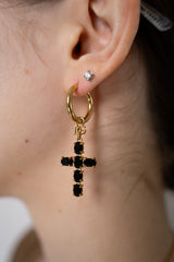 Dolce & Gabbana Rhinestone Embellished Cross Earrings in Gold and Black Vancouver. Shop Online or in Store.