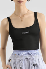 Dolce & Gabbana Ribbed Cotton Scoop Neck Tank Top in Black Vancouver. Shop Online or in Store.