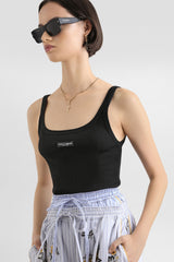 Dolce & Gabbana Ribbed Cotton Scoop Neck Tank Top in Black Vancouver. Shop Online or in Store.
