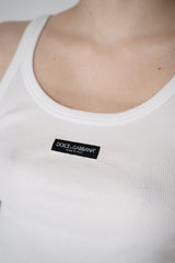 Dolce & Gabbana Ribbed Cotton Scoop Neck Tank Top in White Vancouver. Shop Online or in Store.