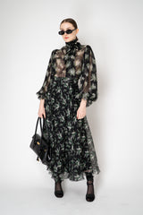 Dolce & Gabbana Silk Chiffon Skirt in Black Small Flower Bouquet Print Vancouver. Shop Online or in Store.