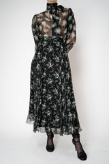 Dolce & Gabbana Silk Chiffon Skirt in Black Small Flower Bouquet Print Vancouver. Shop Online or in Store.