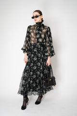 Dolce & Gabbana Silk Chiffon Skirt in Black Small Flower Bouquet Print Vancouver. Shop Online or in Store.