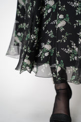 Dolce & Gabbana Silk Chiffon Skirt in Black Small Flower Bouquet Print Vancouver. Shop Online or in Store.