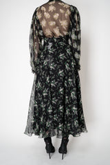 Dolce & Gabbana Silk Chiffon Skirt in Black Small Flower Bouquet Print Vancouver. Shop Online or in Store.