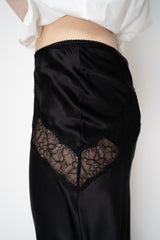 Dolce & Gabbana Silk Satin Skirt with Lace Trim in Black Vancouver. Shop Online or in Store.