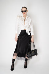 Dolce & Gabbana Silk Satin Skirt with Lace Trim in Black Vancouver. Shop Online or in Store.