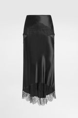 Dolce & Gabbana Silk Satin Skirt with Lace Trim in Black Vancouver. Shop Online or in Store.