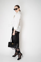 Dolce & Gabbana Silk Satin Skirt with Lace Trim in Black Vancouver. Shop Online or in Store.