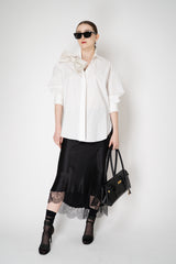 Dolce & Gabbana Silk Satin Skirt with Lace Trim in Black Vancouver. Shop Online or in Store.