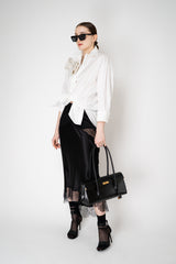 Dolce & Gabbana Silk Satin Skirt with Lace Trim in Black Vancouver. Shop Online or in Store.