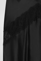 Dolce & Gabbana Silk Satin Skirt with Lace Trim in Black Vancouver. Shop Online or in Store.