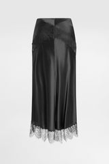 Dolce & Gabbana Silk Satin Skirt with Lace Trim in Black Vancouver. Shop Online or in Store.