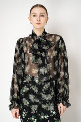 Dolce & Gabbana Small Flower Bouquet Print Chiffon Top in Black Vancouver. Shop Online or in Store.