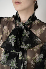 Dolce & Gabbana Small Flower Bouquet Print Chiffon Top in Black Vancouver. Shop Online or in Store.